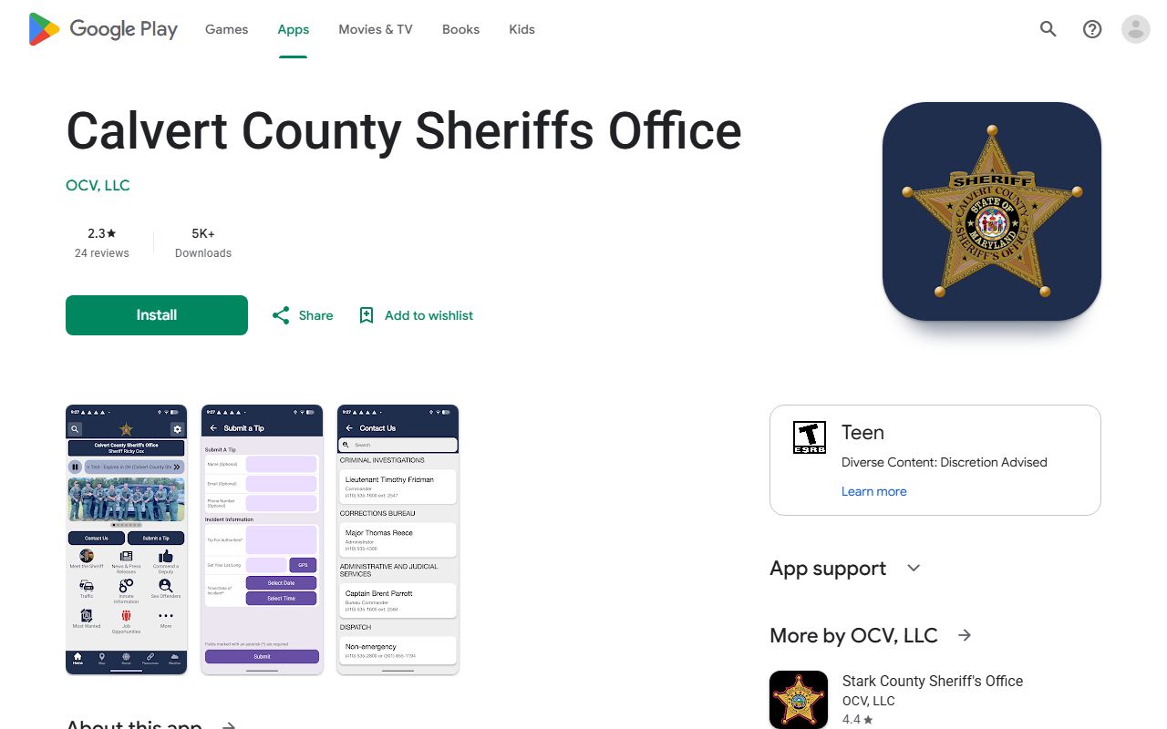 Calvert County sheriff app inmate search listing